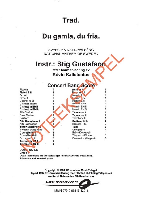 Du gamla du fria (Swedish National Anthem, The) - hier klicken